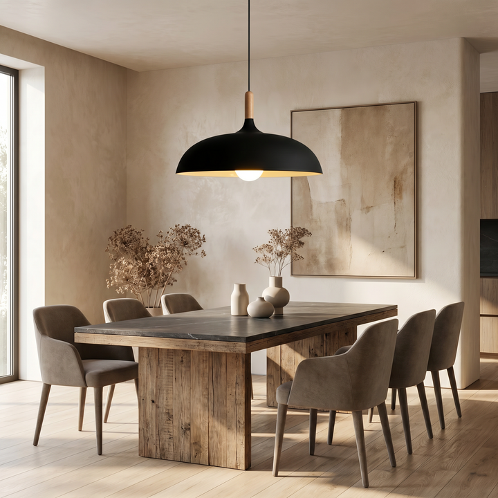 Modern Wood & Iron Dome Pendant Light