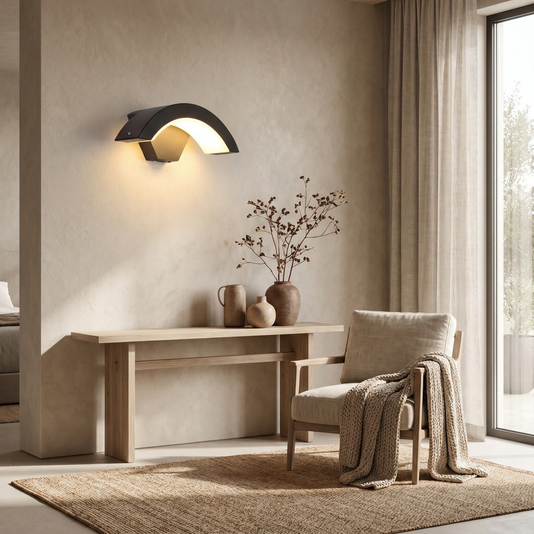 Curved Outdoor Wall Lamp with Integrated Motion Sensor