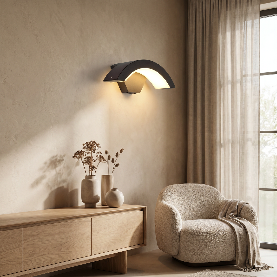 Curved Outdoor Wall Lamp with Integrated Motion Sensor