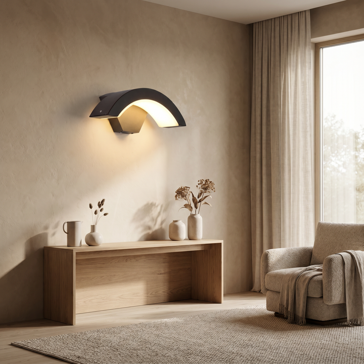 Curved Outdoor Wall Lamp with Integrated Motion Sensor