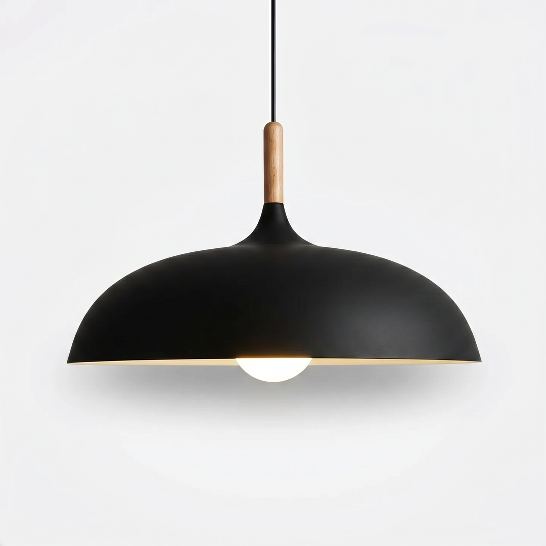 Modern Wood & Iron Dome Pendant Light