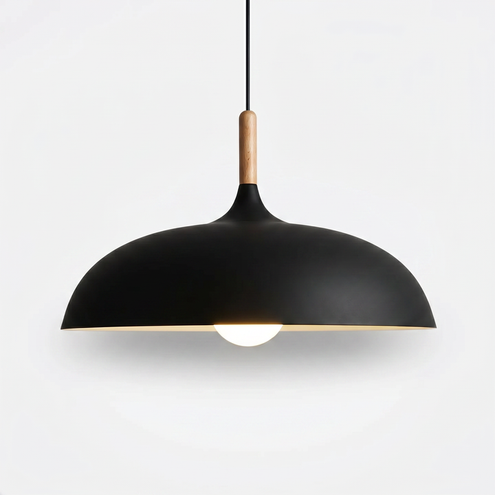 Modern Wood & Iron Dome Pendant Light